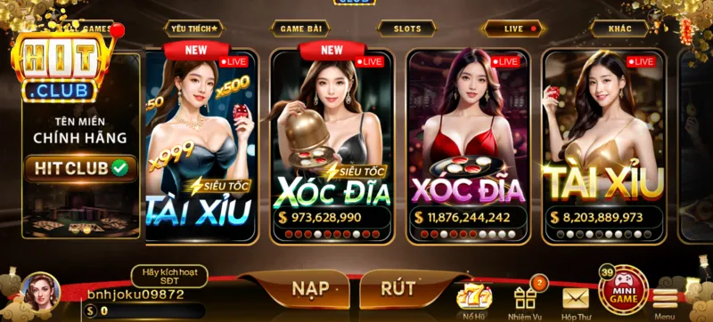 Live Casino Hitclub nổi bật với hệ thống trò chơi